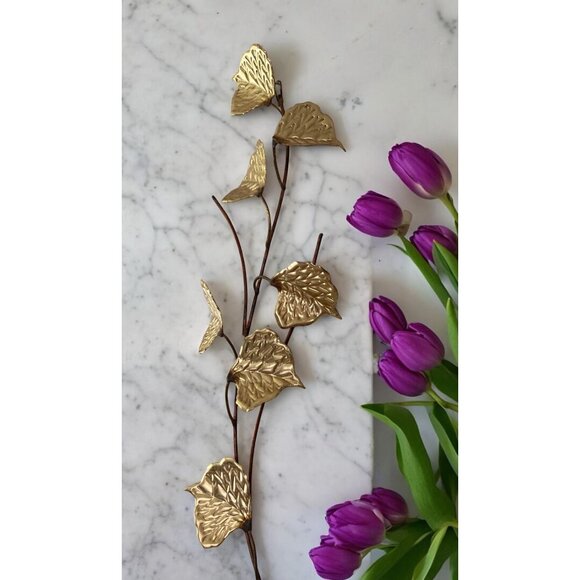 Vintage Pair Brass Gold & Copper Leaves Wall Art Decor - Picture 3 of 6